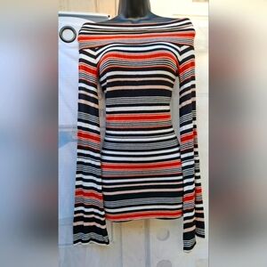 Striped Off-Shoulder Sweater With Cool Bell Sleeve